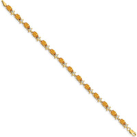 14K Yellow Gold Citrine and Diamond Floral Tennis Bracelet - 0.48 Carats Total Citrine Weight, 0.11 Carats Total Diamond Weight by Monteluci Fine Jewelry