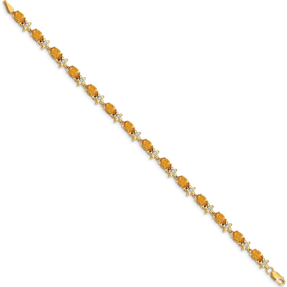 14K Yellow Gold Citrine and Diamond Floral Tennis Bracelet - 0.48 Carats Total Citrine Weight, 0.11 Carats Total Diamond Weight by Monteluci Fine Jewelry