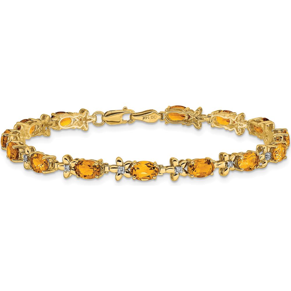 14K Yellow Gold Citrine and Diamond Floral Tennis Bracelet - 0.48 Carats Total Citrine Weight, 0.11 Carats Total Diamond Weight by Monteluci Fine Jewelry