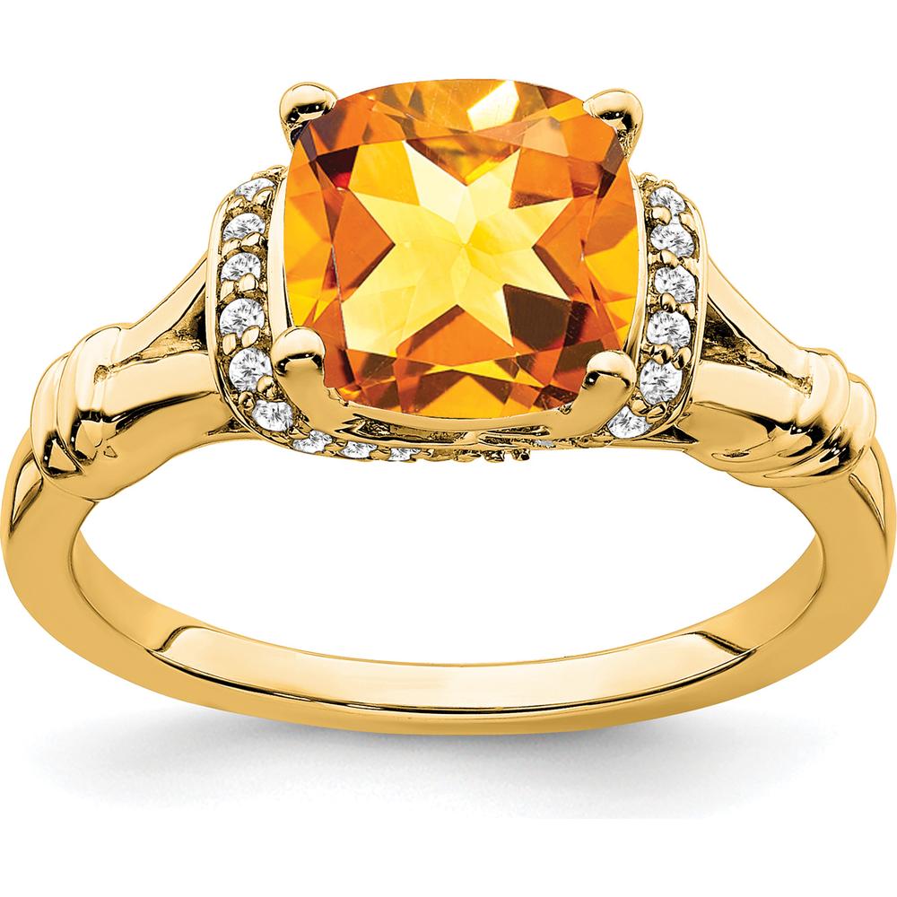 14K Yellow Gold Citrine and Diamond Halo Ring - 1.936 Carat Citrine, 0.005 Carat Diamond Total Weight by 0