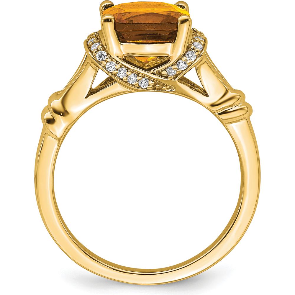 14K Yellow Gold Citrine and Diamond Halo Ring - 1.936 Carat Citrine, 0.005 Carat Diamond Total Weight by 0