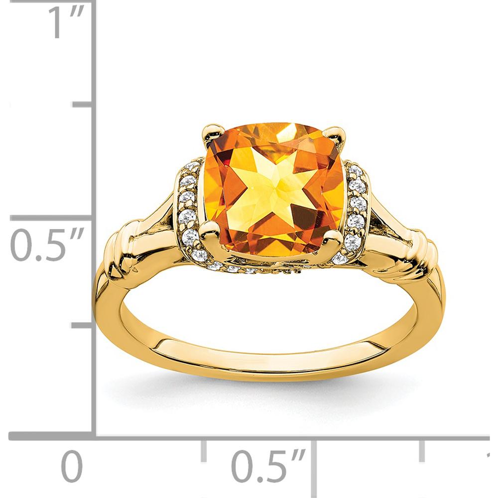 14K Yellow Gold Citrine and Diamond Halo Ring - 1.936 Carat Citrine, 0.005 Carat Diamond Total Weight by 0