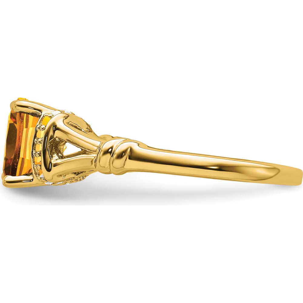 14K Yellow Gold Citrine and Diamond Halo Ring - 1.936 Carat Citrine, 0.005 Carat Diamond Total Weight by 0