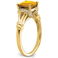 14K Yellow Gold Citrine and Diamond Halo Ring - 1.936 Carat Citrine, 0.005 Carat Diamond Total Weight by 0