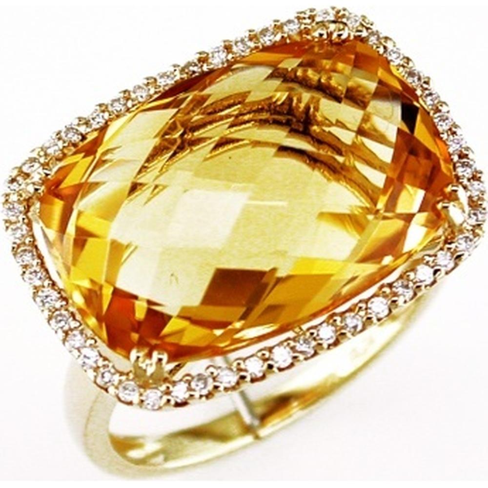 14K Yellow Gold Citrine & Diamond Halo Ring - 12.00 Carats Citrine, 0.20 Carats Total Diamond Weight