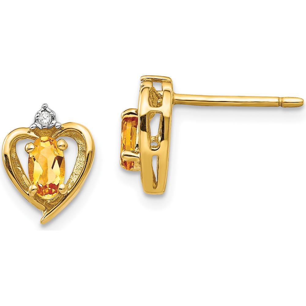 14K Yellow Gold Citrine and Diamond Heart Earrings - 0.2 Carat Total Citrine Weight by Oro Pregiato
