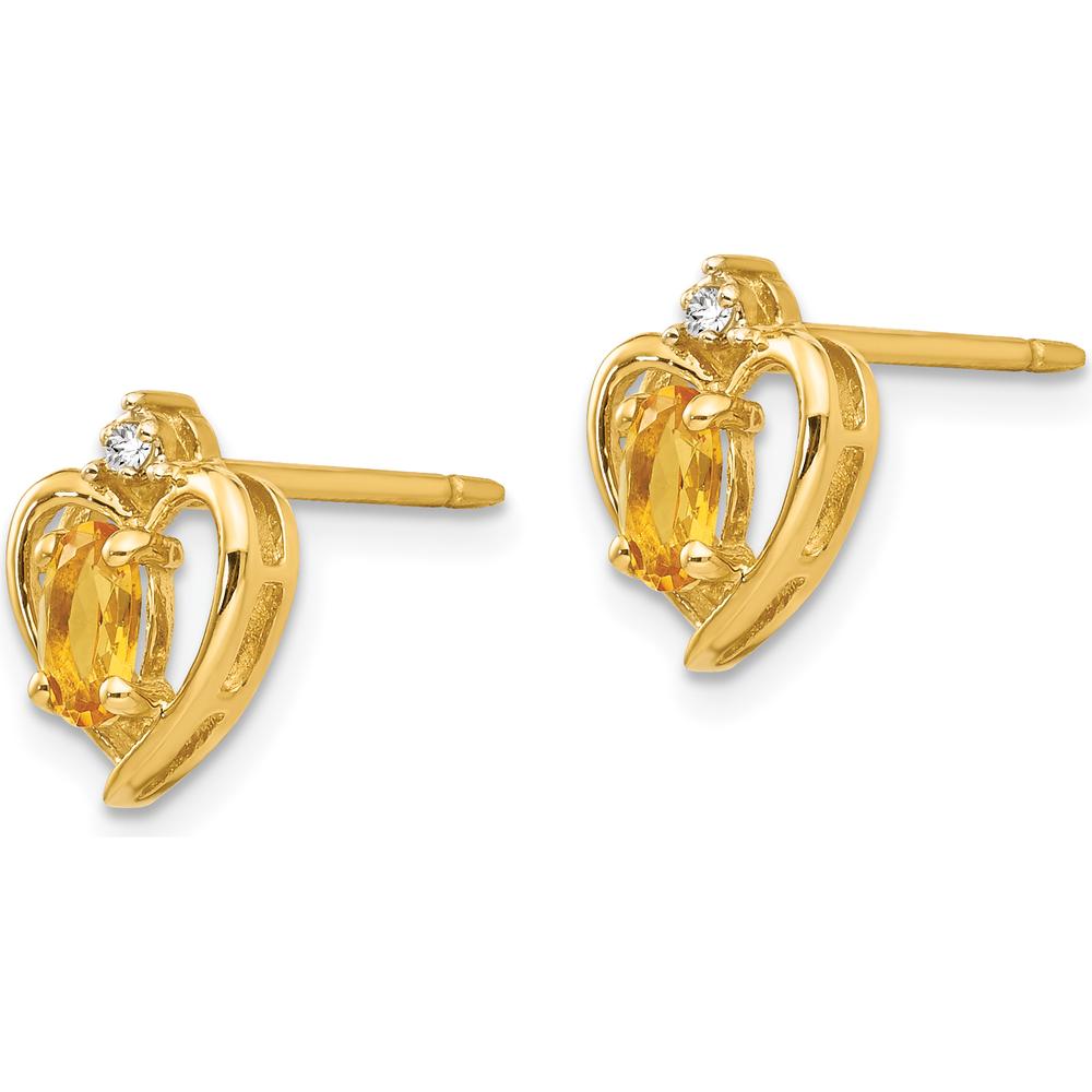 14K Yellow Gold Citrine and Diamond Heart Earrings - 0.2 Carat Total Citrine Weight by Oro Pregiato