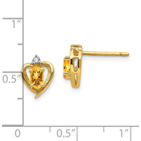 14K Yellow Gold Citrine and Diamond Heart Earrings - 0.2 Carat Total Citrine Weight by Oro Pregiato