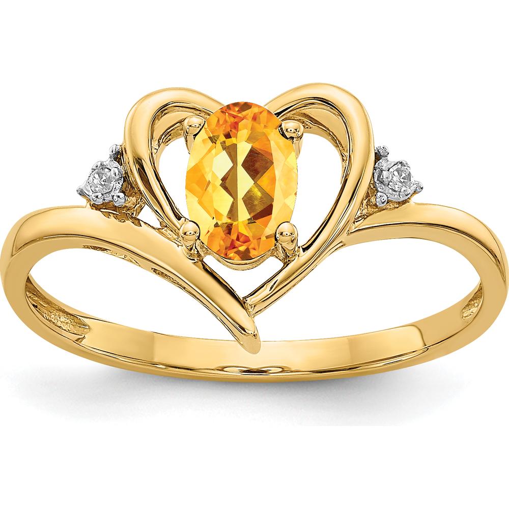 14K Yellow Gold Citrine and Diamond Heart Ring with Oval Citrine - 0.48 Carat Total Weight by Oro Pregiato