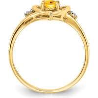 14K Yellow Gold Citrine and Diamond Heart Ring with Oval Citrine - 0.48 Carat Total Weight by Oro Pregiato