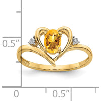 14K Yellow Gold Citrine and Diamond Heart Ring with Oval Citrine - 0.48 Carat Total Weight by Oro Pregiato