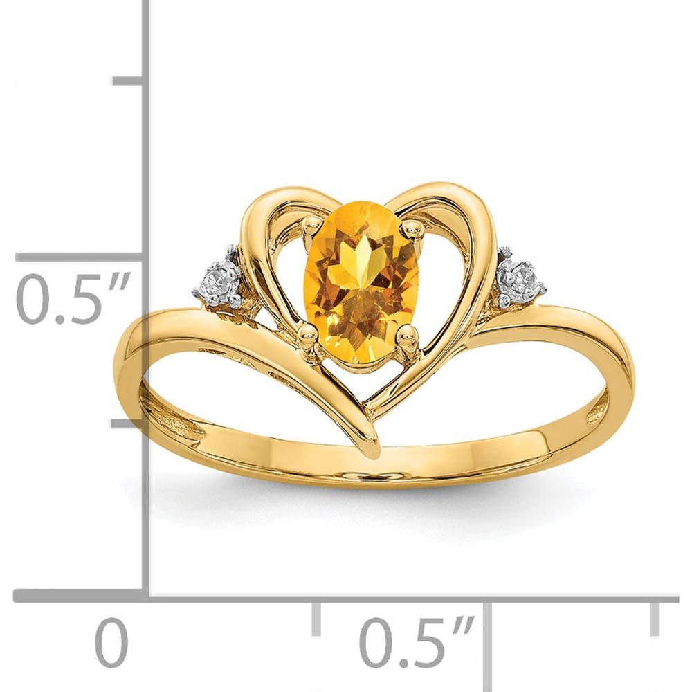 14K Yellow Gold Citrine and Diamond Heart Ring with Oval Citrine - 0.48 Carat Total Weight by Oro Pregiato