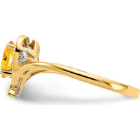 14K Yellow Gold Citrine and Diamond Heart Ring with Oval Citrine - 0.48 Carat Total Weight by Oro Pregiato
