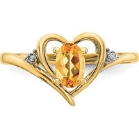 14K Yellow Gold Citrine and Diamond Heart Ring with Oval Citrine - 0.48 Carat Total Weight by Oro Pregiato
