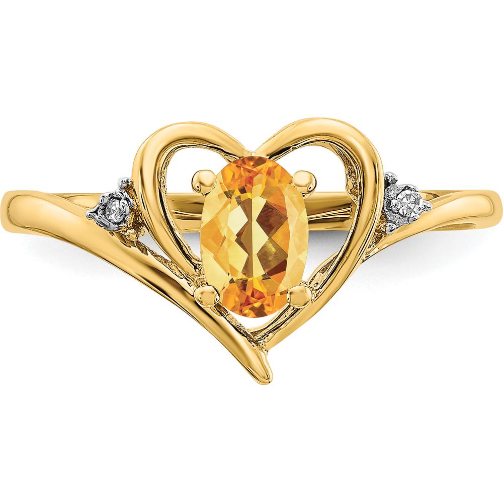 14K Yellow Gold Citrine and Diamond Heart Ring with Oval Citrine - 0.48 Carat Total Weight by Oro Pregiato