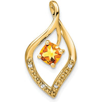 14K Yellow Gold Citrine and Diamond Leaf Pendant - 0.50 Carat Total Citrine Weight by Lumare Gioia