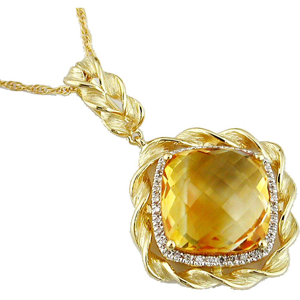 14K Yellow Gold Citrine & Diamond Pendant - 9.80 Carats Citrine, 0.14 Carats Diamond
