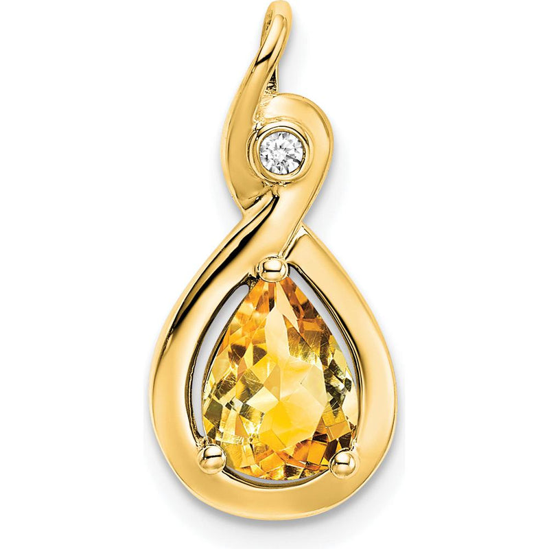 14K Yellow Gold Citrine and Diamond Pendant Charm with Pear and Round Stones - 0.82 Carat Total Weight by Lumare Gioia