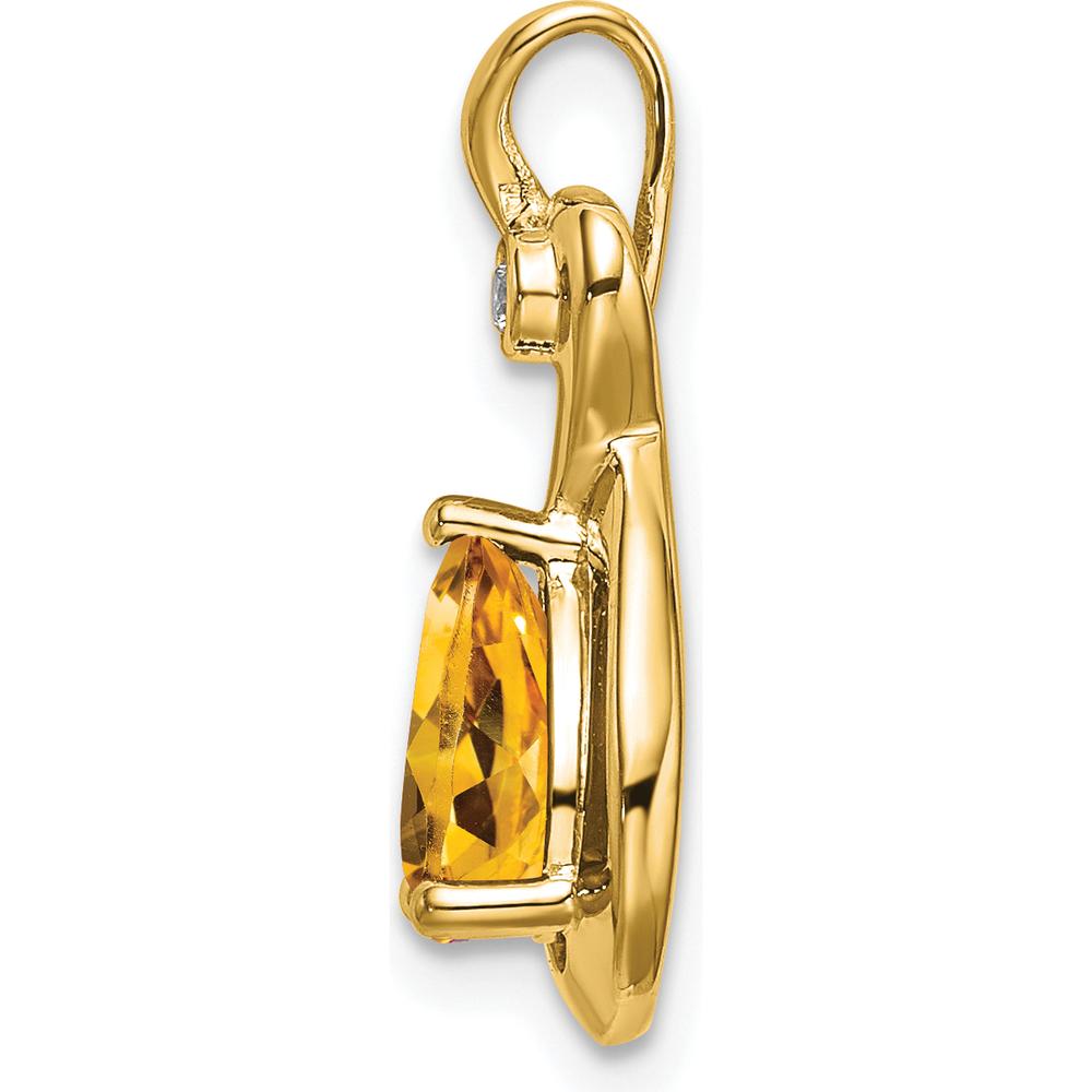 14K Yellow Gold Citrine and Diamond Pendant Charm with Pear and Round Stones - 0.82 Carat Total Weight by Lumare Gioia