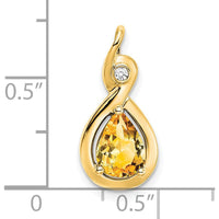 14K Yellow Gold Citrine and Diamond Pendant Charm with Pear and Round Stones - 0.82 Carat Total Weight by Lumare Gioia