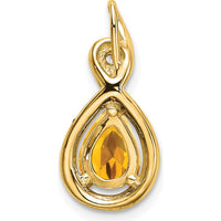 14K Yellow Gold Citrine and Diamond Pendant Charm with Pear and Round Stones - 0.82 Carat Total Weight by Lumare Gioia