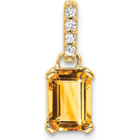 14K Yellow Gold Citrine and Diamond Pendant with Emerald Cut Citrine and Round Diamonds - 0.04 Carat Total Diamond Weight by Oro Pregiato