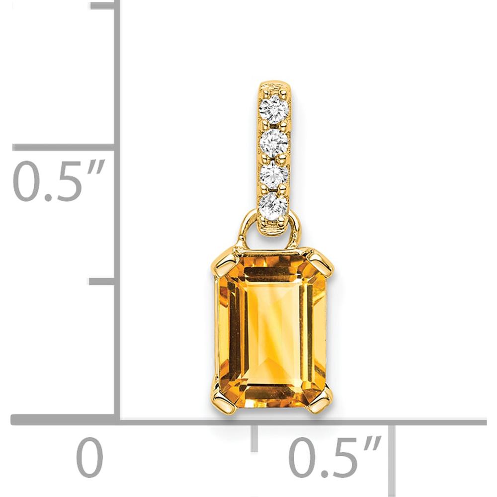 14K Yellow Gold Citrine and Diamond Pendant with Emerald Cut Citrine and Round Diamonds - 0.04 Carat Total Diamond Weight by Oro Pregiato