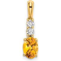 14K Yellow Gold Citrine and Diamond Pendant with Oval and Round Stones - 1.14 Carat Total Citrine Weight, 0.13 Carat Total Diamond Weight by Oro Pregiato