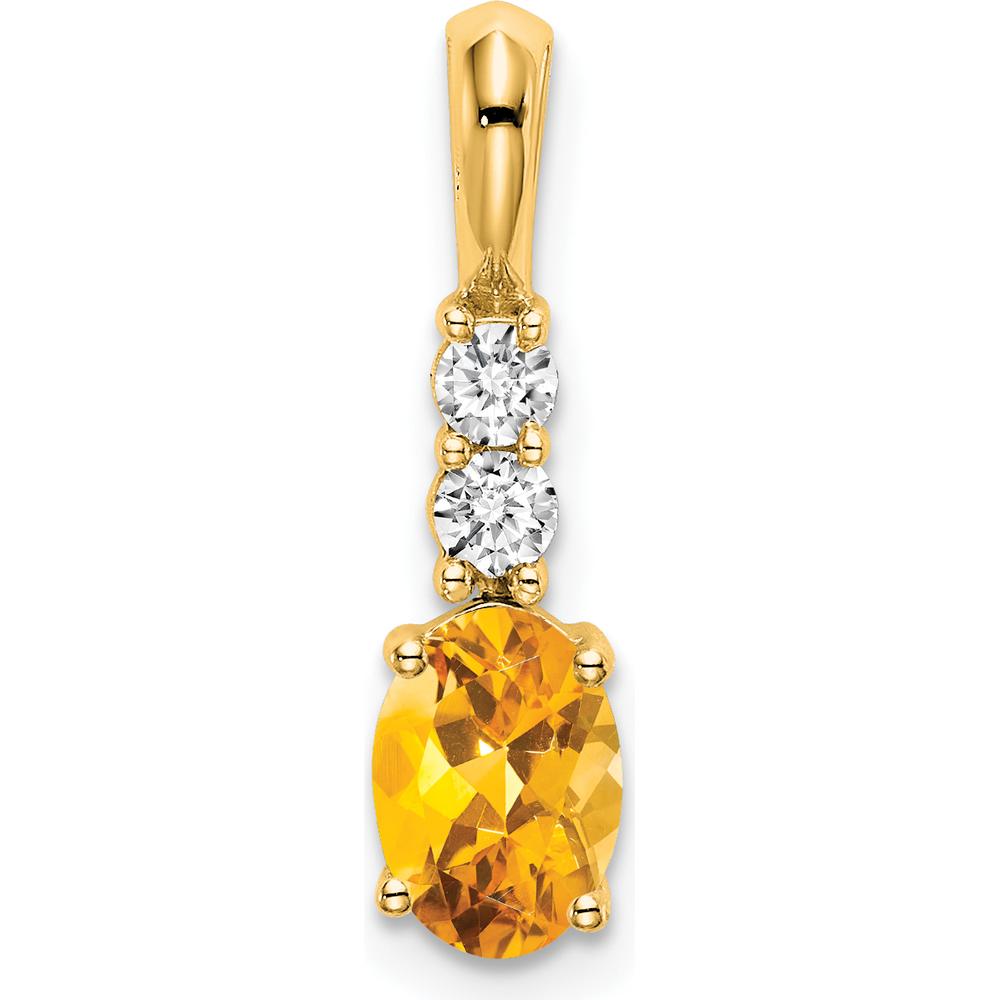 14K Yellow Gold Citrine and Diamond Pendant with Oval and Round Stones - 1.14 Carat Total Citrine Weight, 0.13 Carat Total Diamond Weight by Oro Pregiato