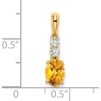 14K Yellow Gold Citrine and Diamond Pendant with Oval and Round Stones - 1.14 Carat Total Citrine Weight, 0.13 Carat Total Diamond Weight by Oro Pregiato