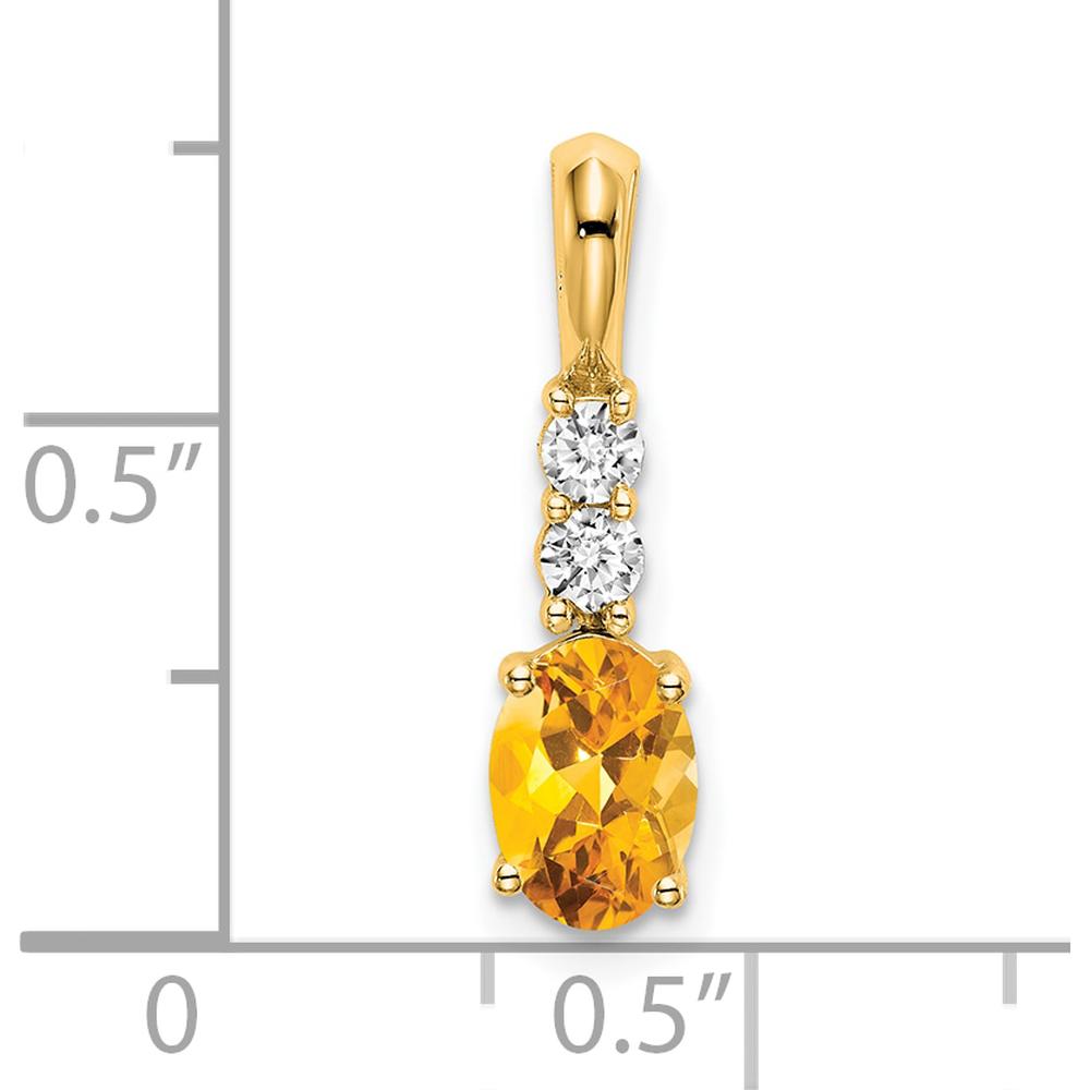 14K Yellow Gold Citrine and Diamond Pendant with Oval and Round Stones - 1.14 Carat Total Citrine Weight, 0.13 Carat Total Diamond Weight by Oro Pregiato