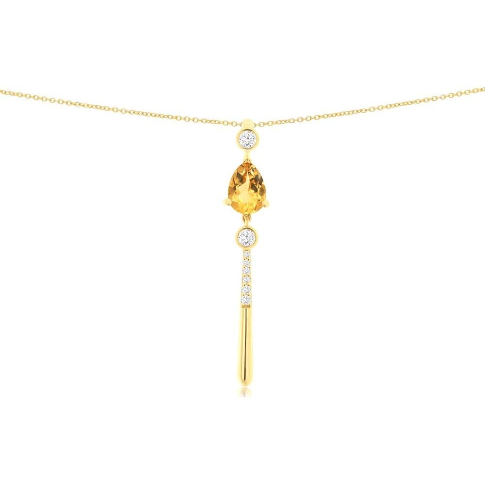 14K Yellow Gold Citrine & Diamond Pendant with Pear-Shaped 0.80 Carat Citrine and Round 0.14 Carat Diamond Accents - Royal Jewelry