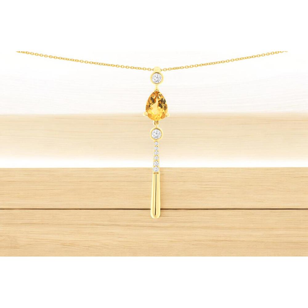 14K Yellow Gold Citrine & Diamond Pendant with Pear-Shaped 0.80 Carat Citrine and Round 0.14 Carat Diamond Accents - Royal Jewelry