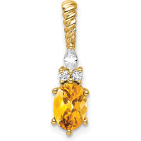 14K Yellow Gold Citrine and Diamond Pendant with Twisted Bail - 7x5mm Oval Citrine, 1.6mm Round Diamonds by Oro Pregiato
