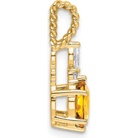 14K Yellow Gold Citrine and Diamond Pendant with Twisted Bail - 7x5mm Oval Citrine, 1.6mm Round Diamonds by Oro Pregiato