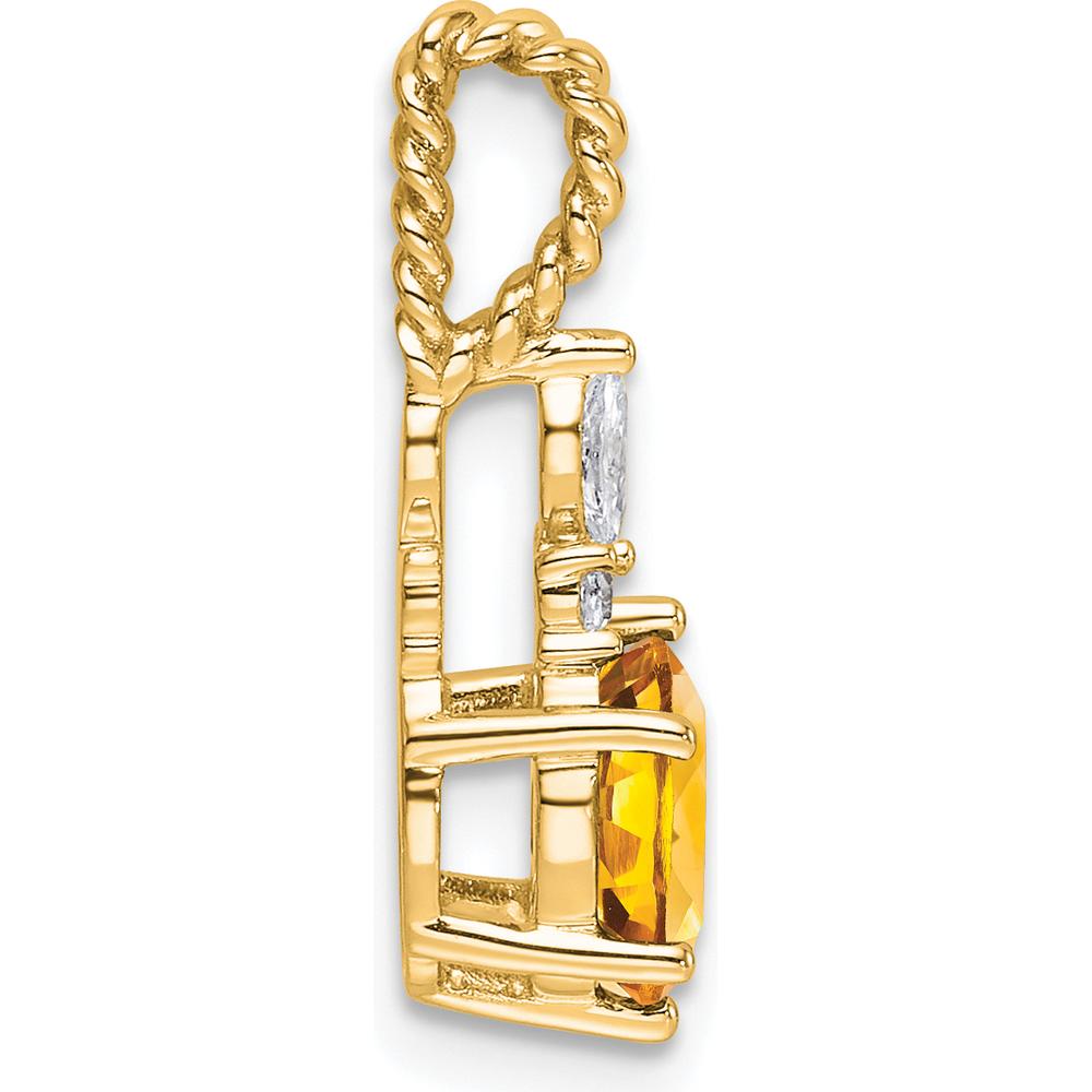 14K Yellow Gold Citrine and Diamond Pendant with Twisted Bail - 7x5mm Oval Citrine, 1.6mm Round Diamonds by Oro Pregiato