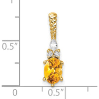 14K Yellow Gold Citrine and Diamond Pendant with Twisted Bail - 7x5mm Oval Citrine, 1.6mm Round Diamonds by Oro Pregiato