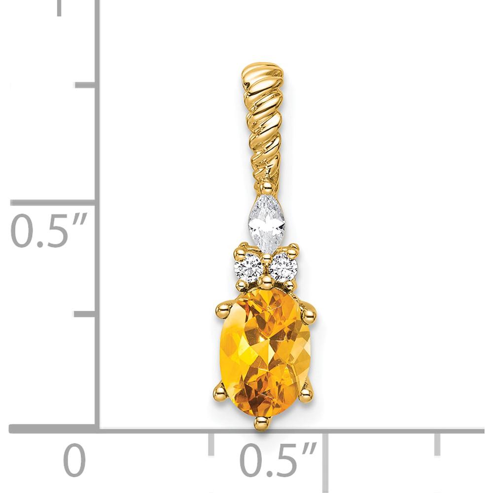 14K Yellow Gold Citrine and Diamond Pendant with Twisted Bail - 7x5mm Oval Citrine, 1.6mm Round Diamonds by Oro Pregiato