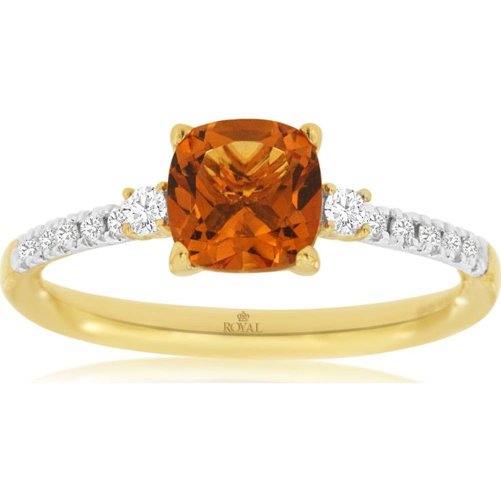 14K Yellow Gold Citrine & Diamond Ring with Cushion Cut Citrine - 1.25 Carats Total Gem Weight