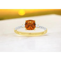 14K Yellow Gold Citrine & Diamond Ring with Cushion Cut Citrine - 1.25 Carats Total Gem Weight