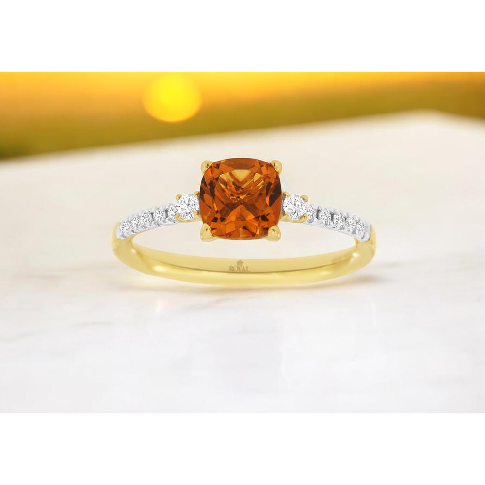 14K Yellow Gold Citrine & Diamond Ring with Cushion Cut Citrine - 1.25 Carats Total Gem Weight