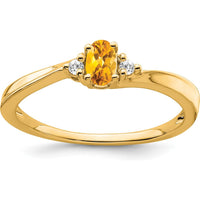 14K Yellow Gold Citrine and Diamond Ring with Oval Citrine - 0.04 Carat Total Diamond Weight by 0