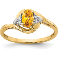 14K Yellow Gold Citrine and Diamond Ring with Oval Citrine - 0.48 Carat Citrine, 0.018 Carat Total Diamond Weight by Oro Pregiato