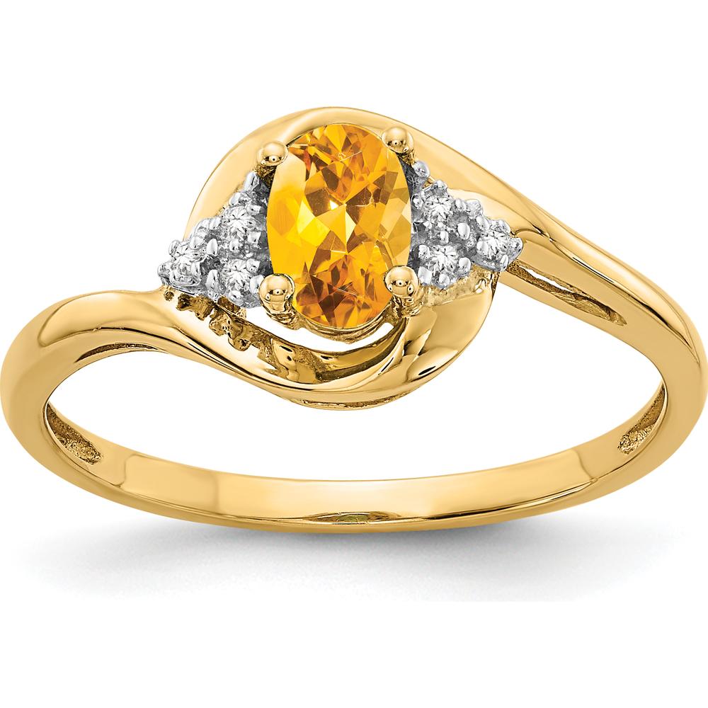 14K Yellow Gold Citrine and Diamond Ring with Oval Citrine - 0.48 Carat Citrine, 0.018 Carat Total Diamond Weight by Oro Pregiato