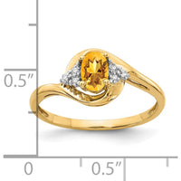 14K Yellow Gold Citrine and Diamond Ring with Oval Citrine - 0.48 Carat Citrine, 0.018 Carat Total Diamond Weight by Oro Pregiato