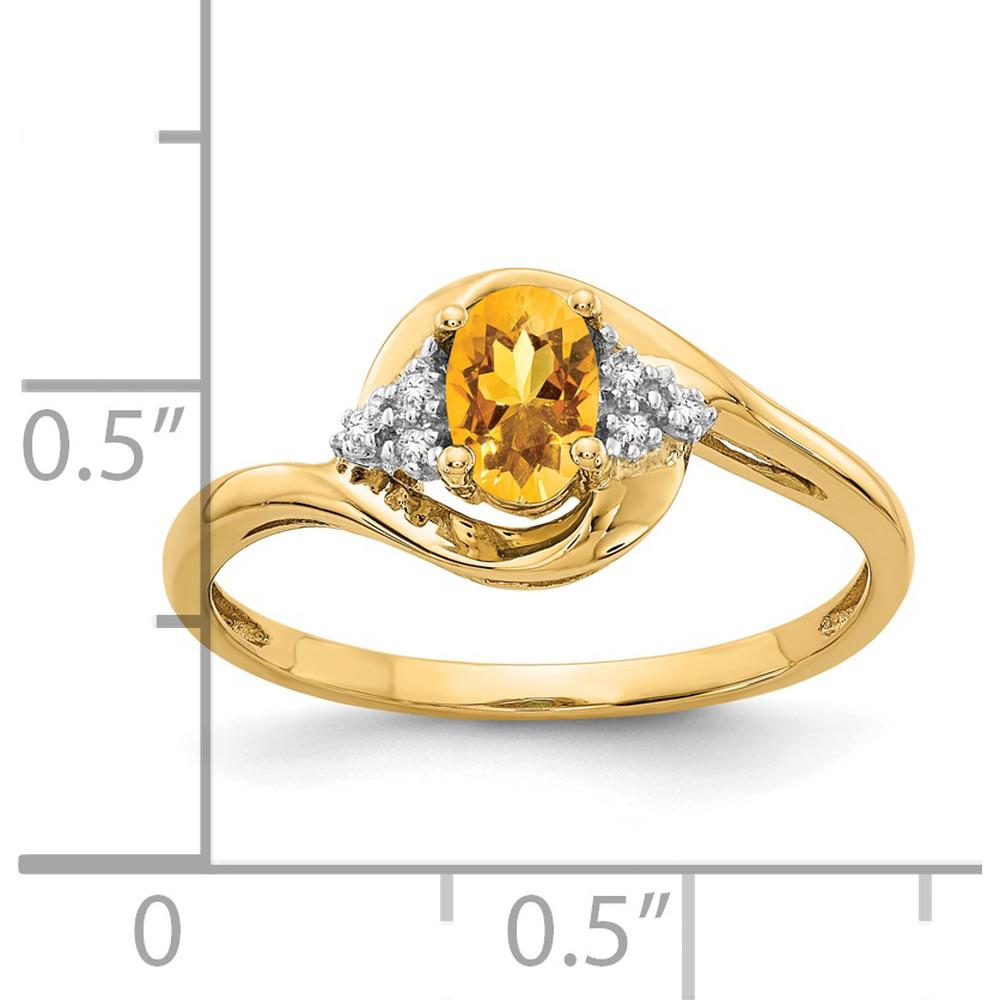 14K Yellow Gold Citrine and Diamond Ring with Oval Citrine - 0.48 Carat Citrine, 0.018 Carat Total Diamond Weight by Oro Pregiato