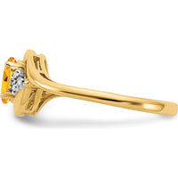 14K Yellow Gold Citrine and Diamond Ring with Oval Citrine - 0.48 Carat Citrine, 0.018 Carat Total Diamond Weight by Oro Pregiato