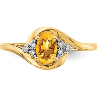 14K Yellow Gold Citrine and Diamond Ring with Oval Citrine - 0.48 Carat Citrine, 0.018 Carat Total Diamond Weight by Oro Pregiato