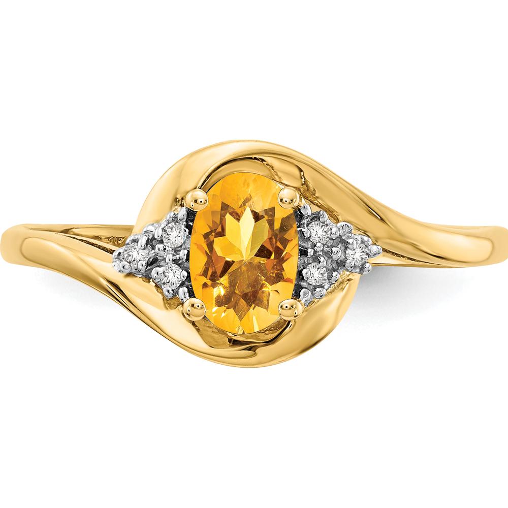 14K Yellow Gold Citrine and Diamond Ring with Oval Citrine - 0.48 Carat Citrine, 0.018 Carat Total Diamond Weight by Oro Pregiato