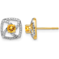 14K Yellow Gold Citrine and Diamond Square Post Earrings - 0.153 Carat Total Citrine Weight, 0.003 Carat Total Diamond Weight by Monteluci Fine Jewelry